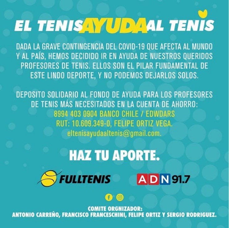 Campaña “El tenis ayuda al tenis” va en auxilio de los profesores que enseñan este deporte